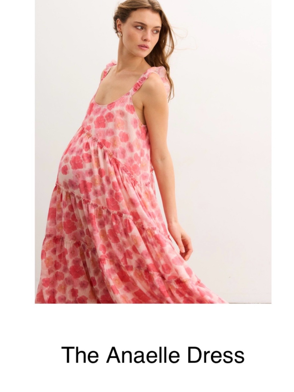 Hatch Anaelle Pink Floral Tiered Maternity Maxi Dress